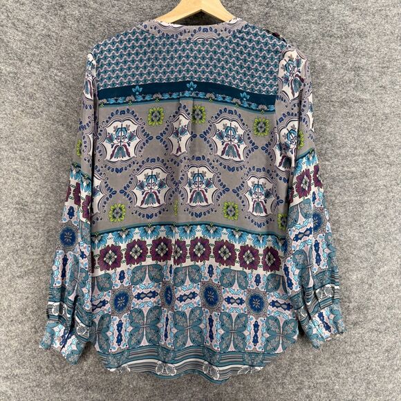 Collective Concepts Shirt Women S Small Gray Floral Button Up V-Neck Long Sleeve - Picture 2 of 7